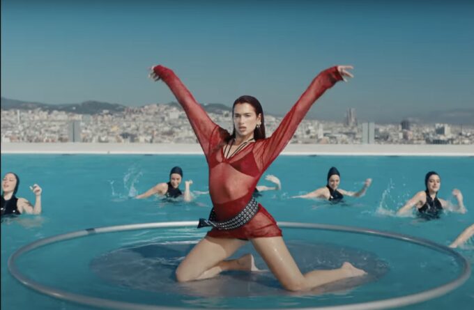 Dua Lipa’s “Illusion” Music Video Style: Black Wide Belt With Darts Dua Lipa Dua Lipa